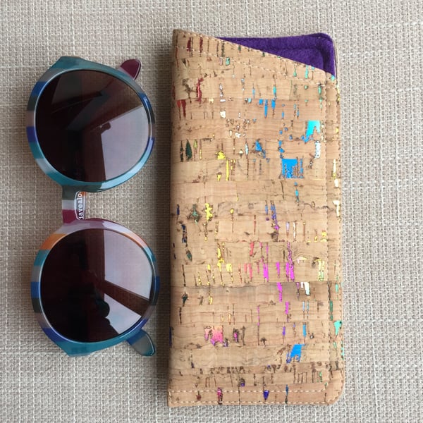 Cork fabric glasses case, multicoloured flecks 