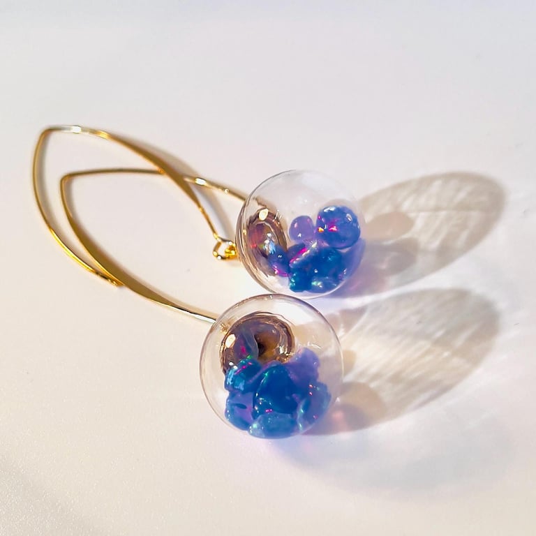 Long glass bubble floating aaa opal earrings