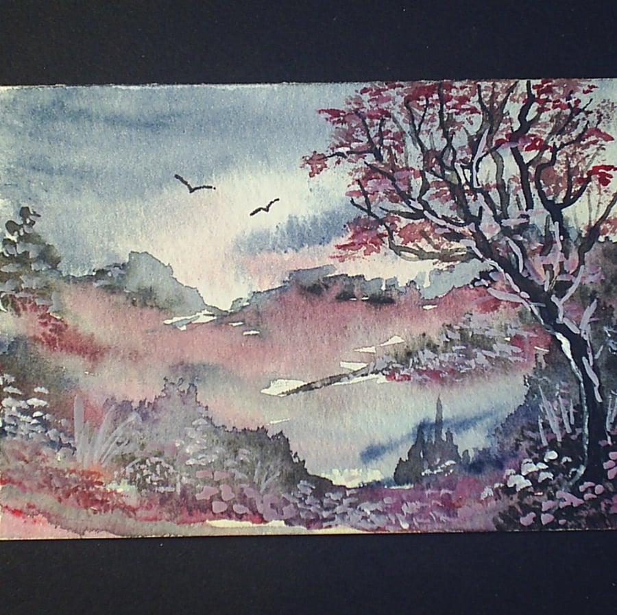 aceo SFA original miniature watercolour painting landscape impressionist