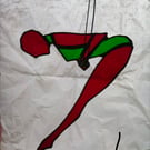Stained Glass Trapeze Artist - Red and Green