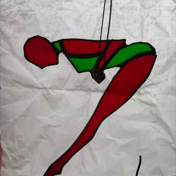 Stained Glass Trapeze Artist - Red and Green