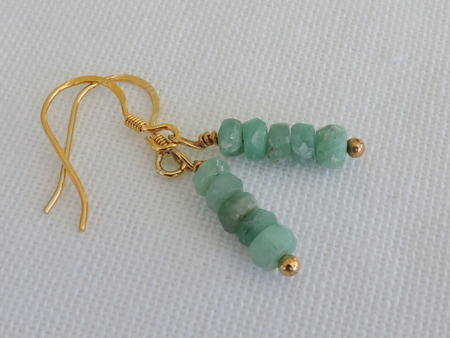  Earrings Emerald Gemstone Rondelle Beads on Gold Plated Sterling Silver