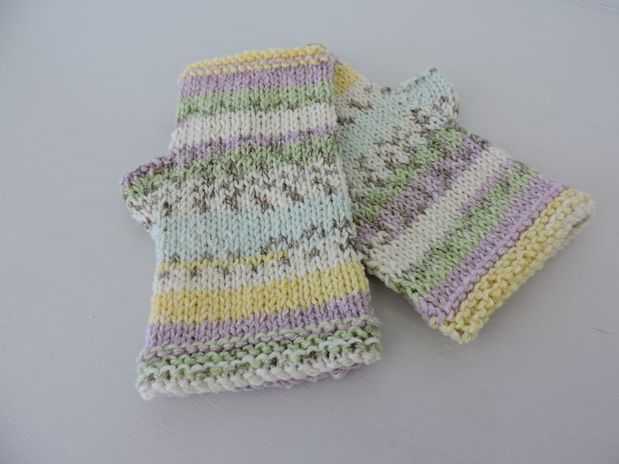 SALE now 7.00 Knitted Fingerless Mittens Gloves  Pastel Fair Isle Style
