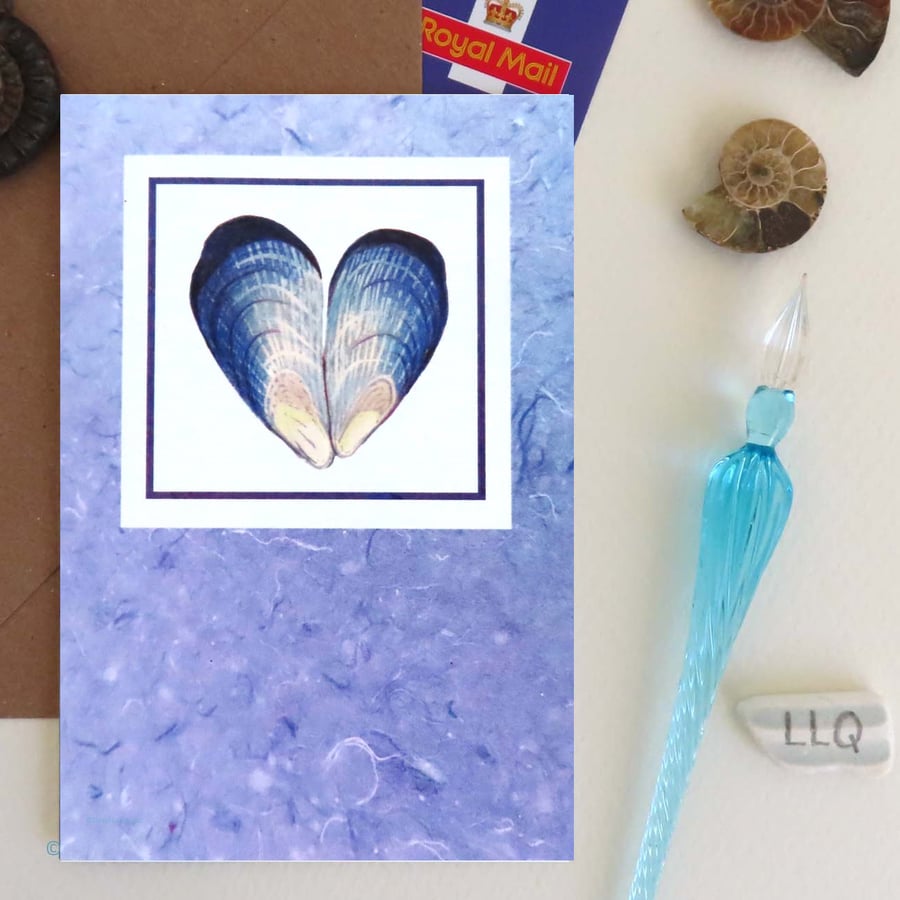 Mussel heart blank greeting card valentines, weddings, anniversaries, birthdays