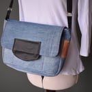 Satchel style preloved denim handbag cut from Levi denim jeans.