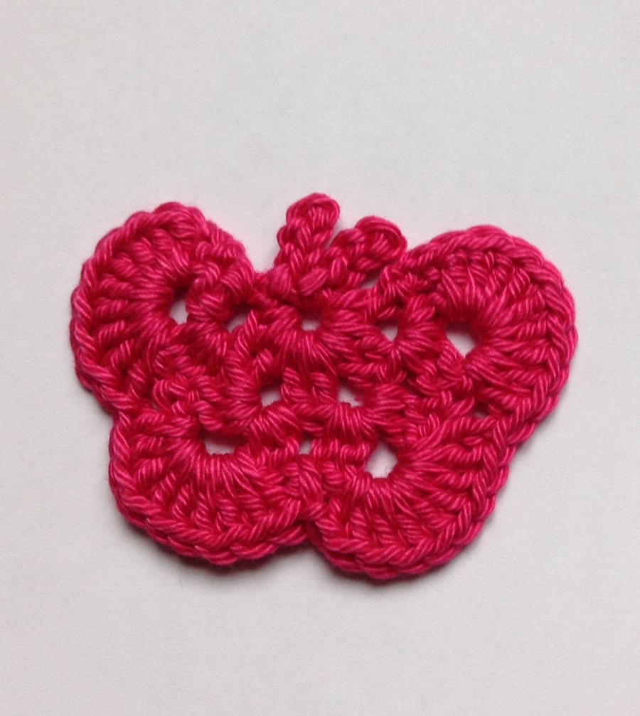 Crochet Butterfly Appliqué Embellishment in Cerise Pink