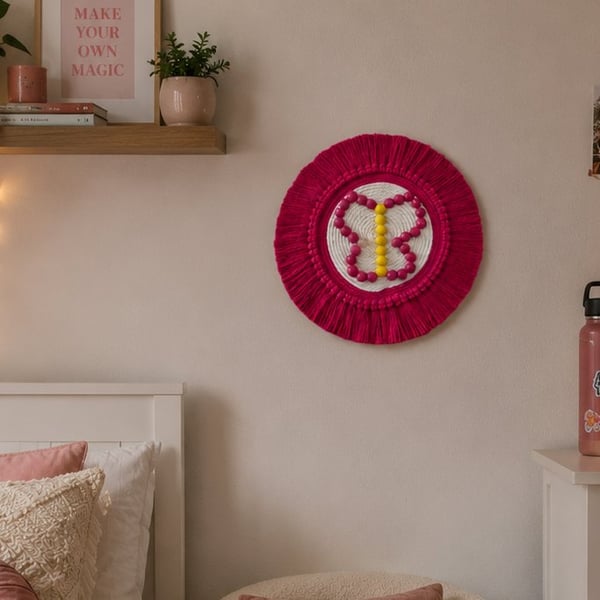 "Ntombi 3" Pink & Off White Macrame Wall Hanging Fibre Mandala Art