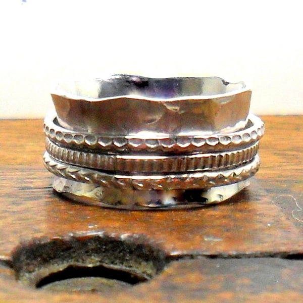 Sterling Silver Spinner Ring, Meditation Ring, Worry Ring, Wide Band Ring