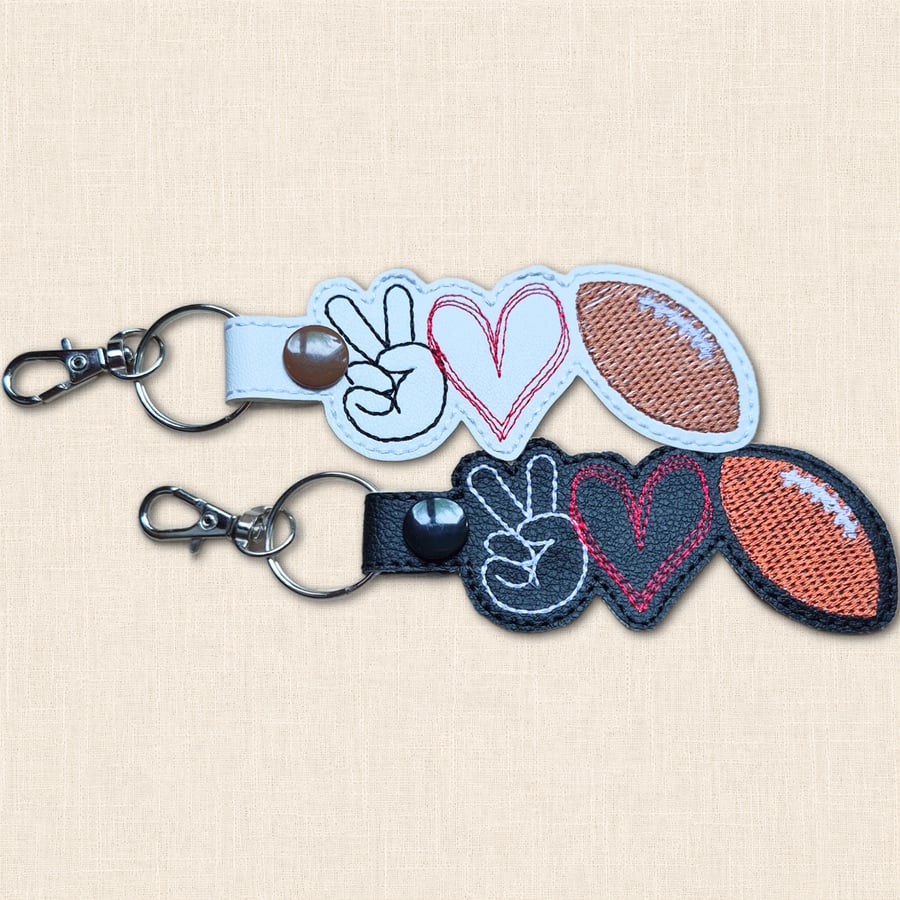 Rugby Keyring - Peace Love Rugby Faux Leather Bag Charm