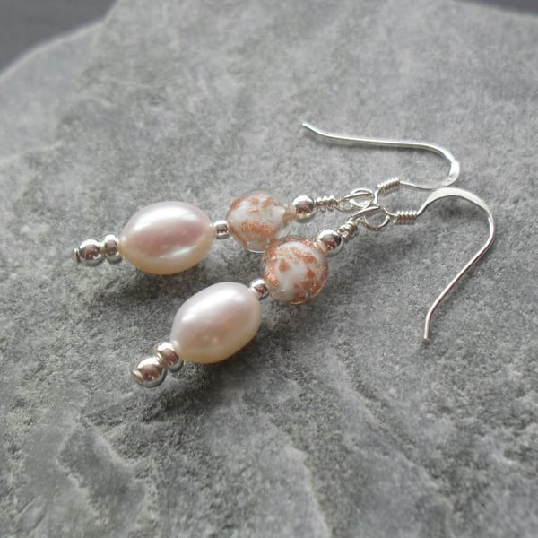  Murano Glass and Freshwater Pearl Sterling Silver Earrings