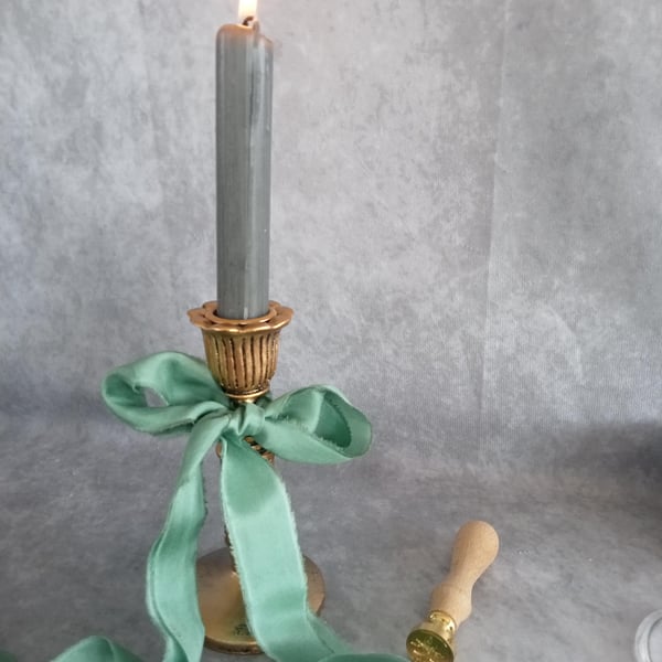 Hand Dyed Leaf Green Silk Ribbon: Bridal Bouquet Ribbon, Stationery, Cake Decor