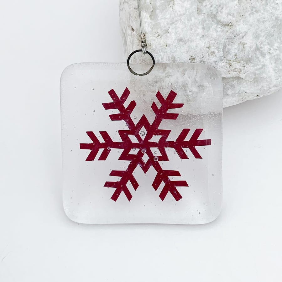 Fused Glass Copper Snowflake Hanging - Handmade Glass Christmas Decoration