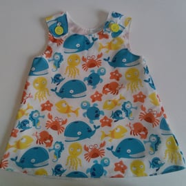 Dress, 6-12 months, Summer dress, Sea Creatures, A line dress, pinafore, fish