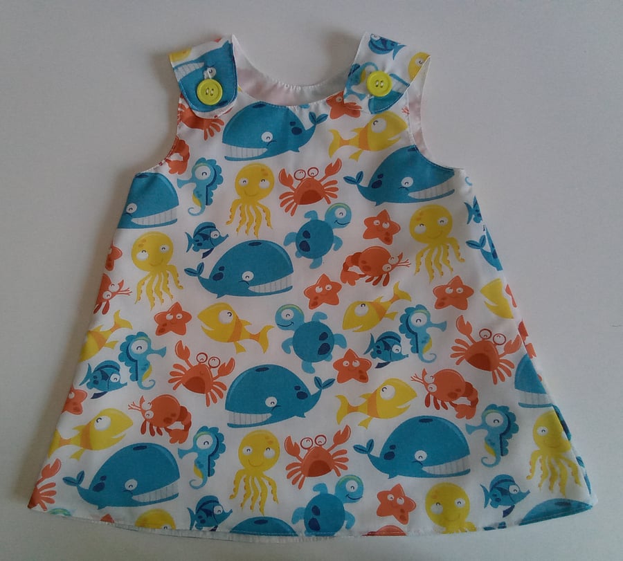 Dress, 6-12 months, Summer dress, Sea Creatures, A line dress, pinafore, fish