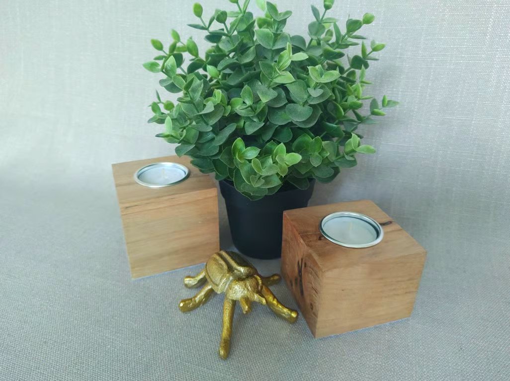Set of 2 Wooden Tealight Holders - Upcycled Smooth Reclaimed Pallet Blocks
