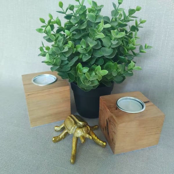 Set of 2 Wooden Tealight Holders - Upcycled Smooth Reclaimed Pallet Blocks