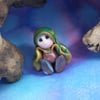 Tiny Seated Gnome Maiden 'Dint' 1.25" OOAK Sculpt by Ann Galvin