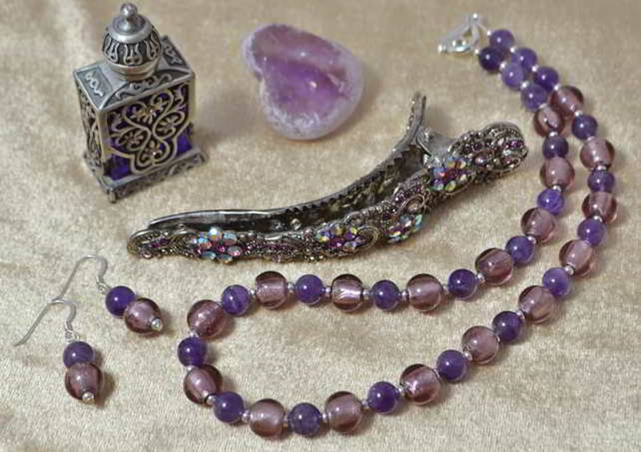 Amethyst & Murano Glass Jewellery Set
