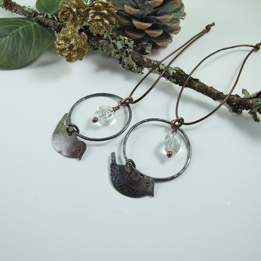 Hanging Decoration, Copper Bird with Gass Bead Suncatcher. Set of 2