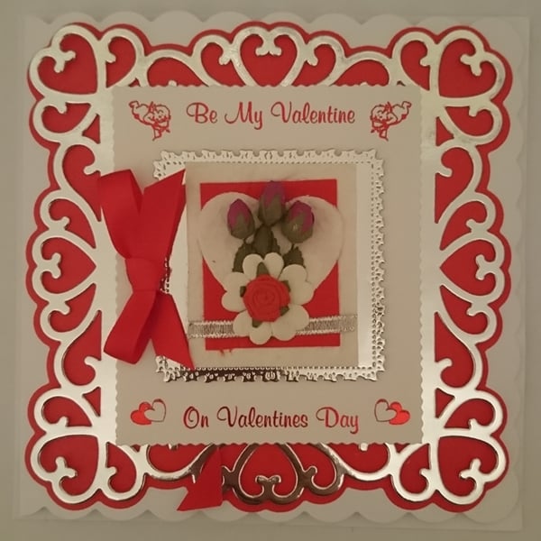 Be My Valentine on Valentine's Day Red Roses 3D Luxury Handmade Card 
