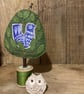 Lino print bird in a little green felt tree - Image 2