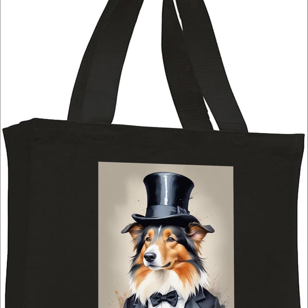 Victorian Collie Cotton Shopping Bag Choice of Cols. black or cream