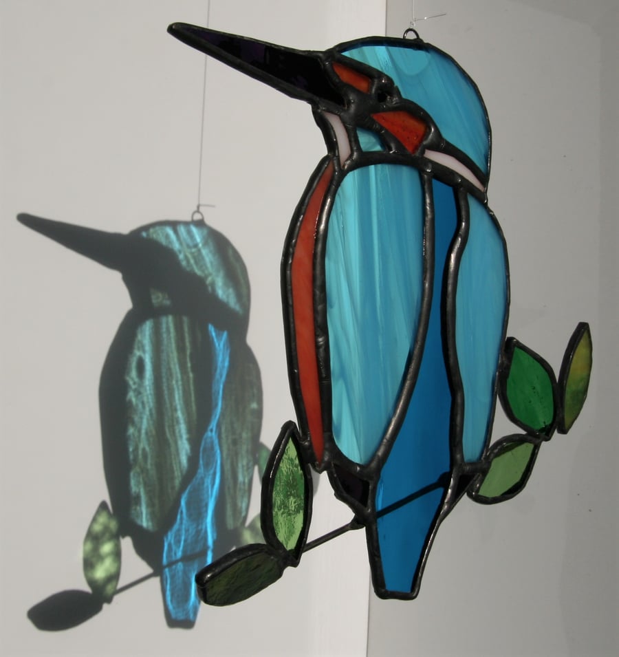 Suncatcher  stained glass kingfisher bird on branch
