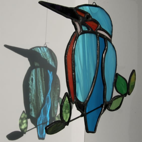 Suncatcher  stained glass kingfisher bird on branch