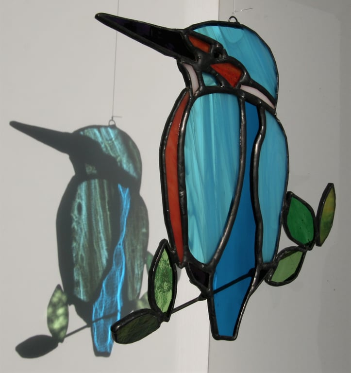 Suncatcher  stained glass kingfisher bird on branch