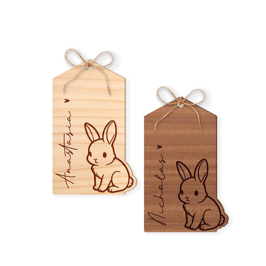 Personalised Little Bunny Tag: Wooden Bunny, Custom Name, Easter Bunny Design