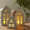 White Village House Lantern Set of 3 Tea Light Holders