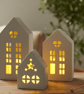 White Village House Lantern Set of 3 Tea Light Holders