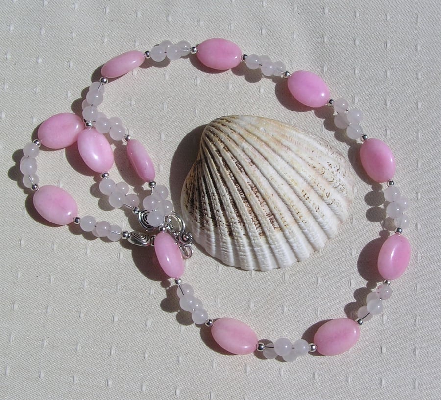 Rose Quartz Crystal Gemstone Beaded Chakra Statement Necklace "Rosalie"