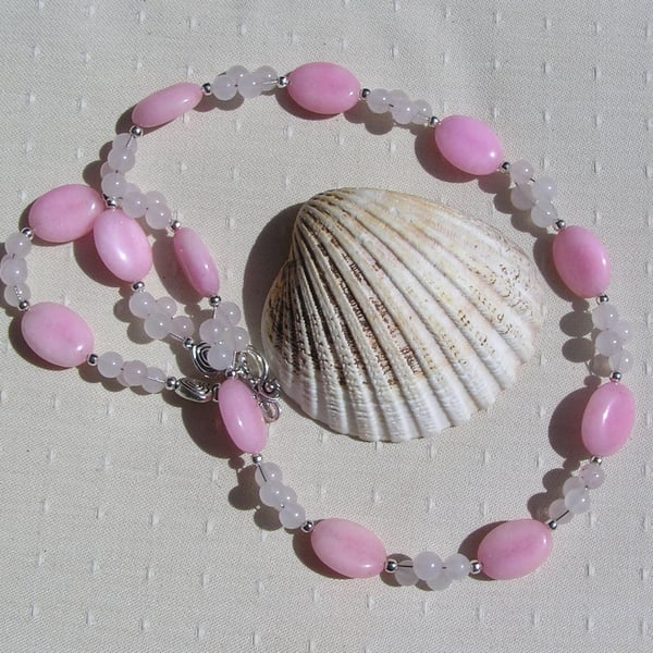 Rose Quartz Crystal Gemstone Beaded Chakra Statement Necklace "Rosalie"