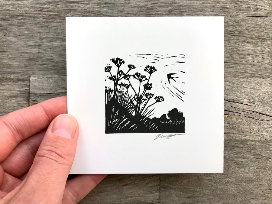 Summer Swallow: by Suffolk printmaker Beth Knight original hand pressed lino cut