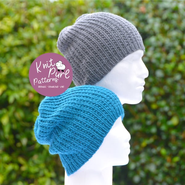 Oversized Chunky Slouchy Beanie Hat Unisex Knitting Pattern KPWS12