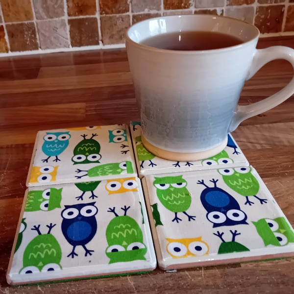 Owls (Cream) - Ceramic Tile set of 4 Coasters Perfectly Imperfect