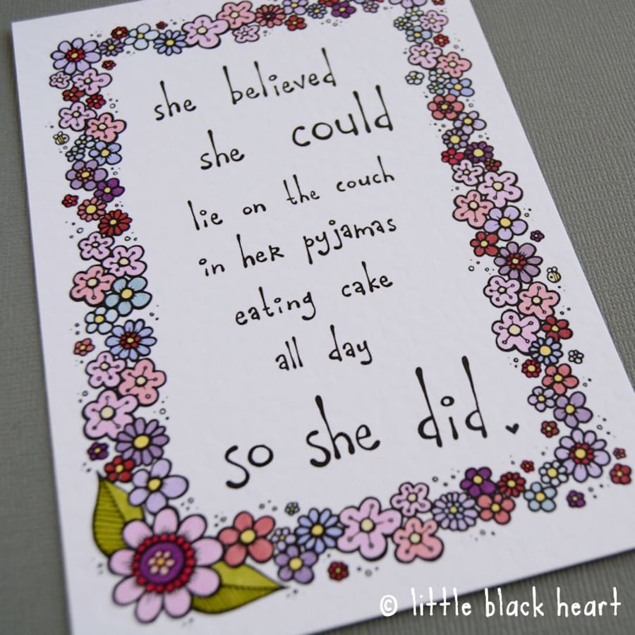 believe quote - hand coloured print (A6)