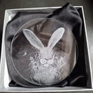 Mad March hare on glass disc window decoration