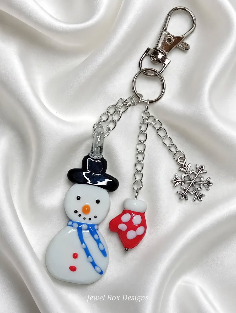 Large Glass Snowman Handbag Charm