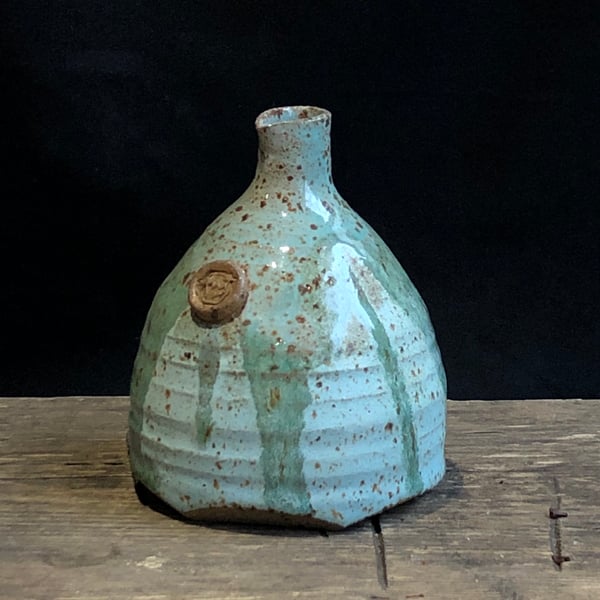 Drippy glazed bud vase with small spout