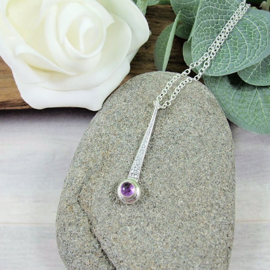 Amethyst Necklace. Sterling Silver Teardrop Pendant