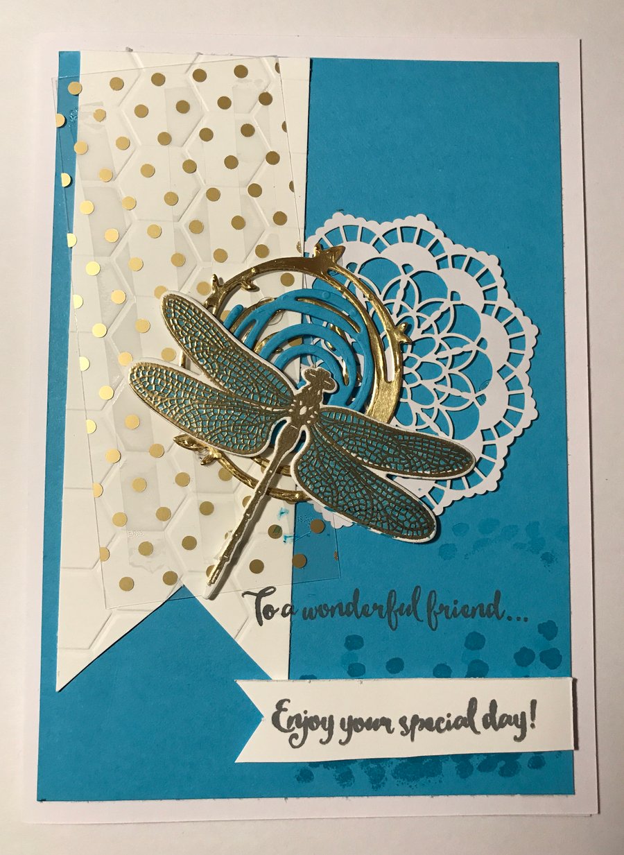 Birthday "Gold Embossed Dragonfly Dreams" Card
