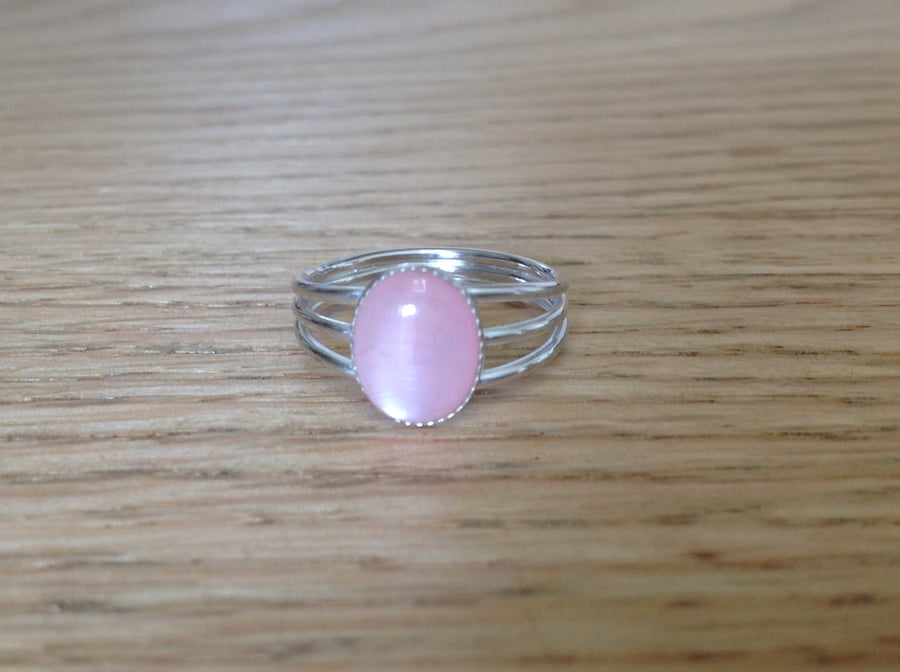 Pink Mother of pearl and Sterling silver dainty triple band ring
