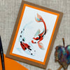 Hand painted blank card, koi carp, all occasion card, keepsake card