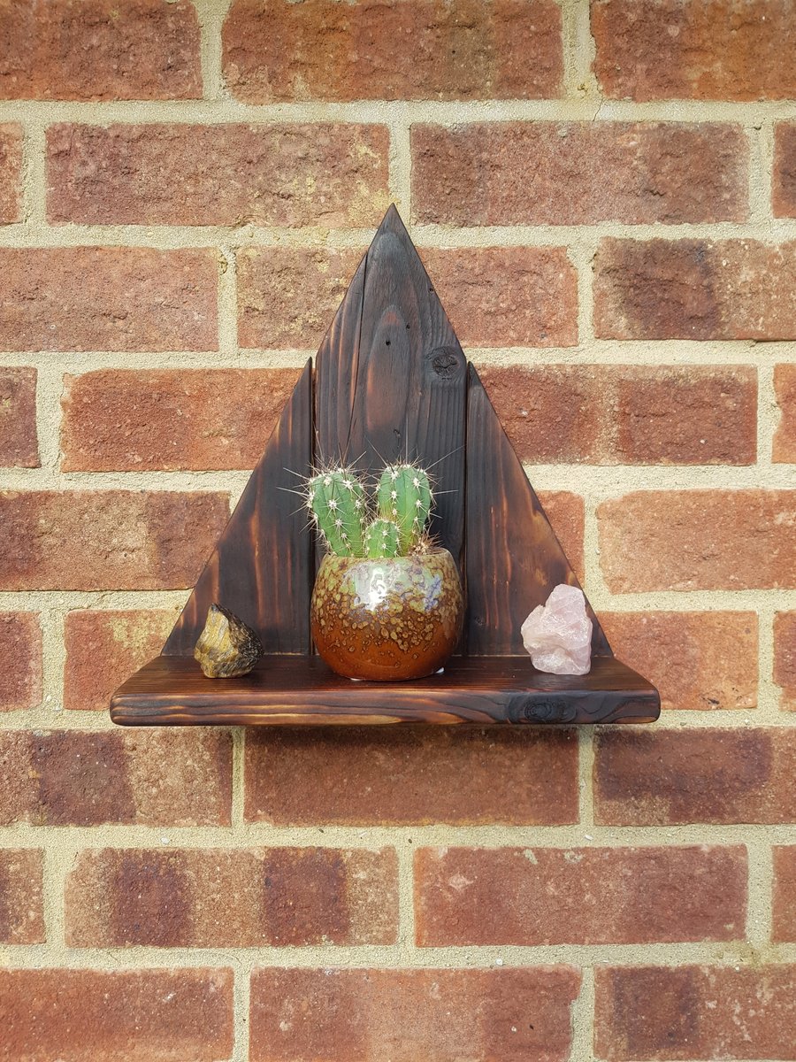  Triangle shelf - upcycled wood - burnt finish