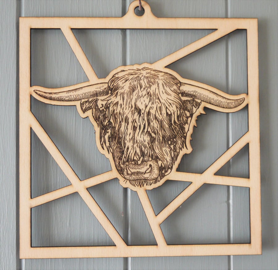 Laser Cut Highland cow Image Hanging Decorative Wall Art Plaque