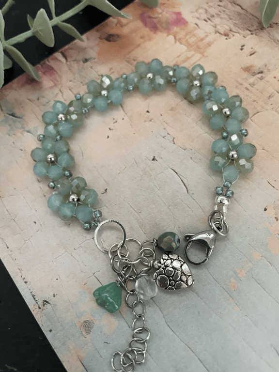 Pretty beaded floral design charm bracelet, gift for teen girl, mum gift, boho 