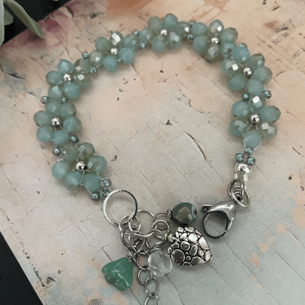 Pretty beaded floral design charm bracelet, gift for teen girl, mum gift, boho 