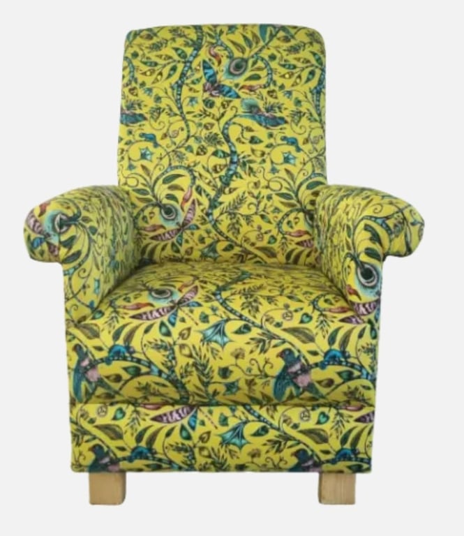 Emma J Shipley Rousseau Lime Fabric Adult Chair Armchair Birds Yellow Accent 
